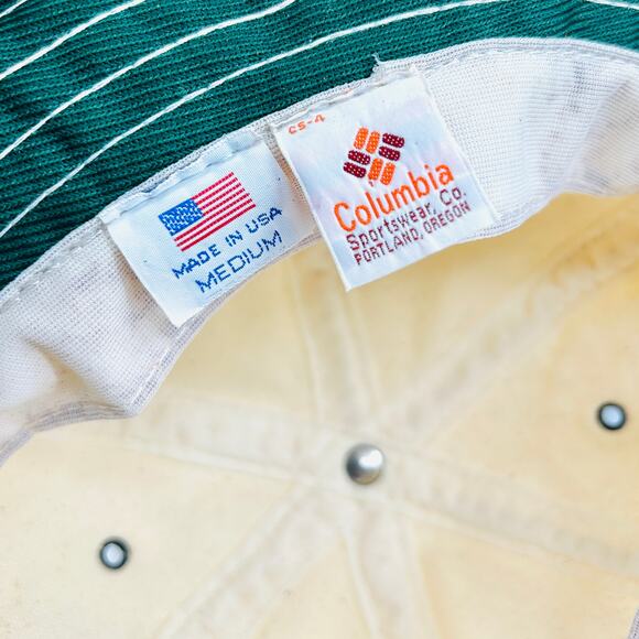 Vintage 80s Columbia Canvas Natural Tan Green Gorpcore Bucket Hat - Picture 7 of 8
